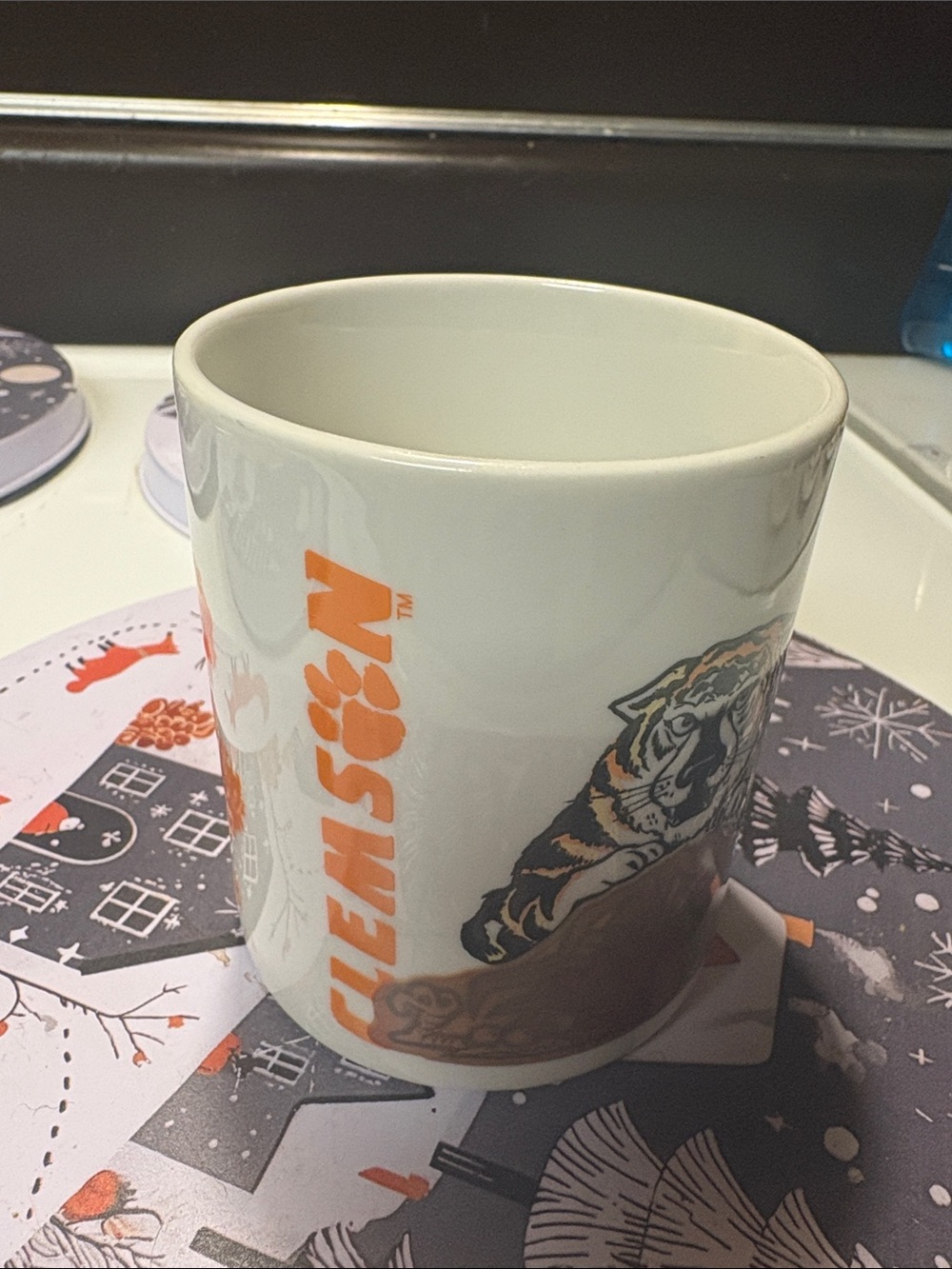 White and Orange Ceramic Accent Mug with Tiger Graphic